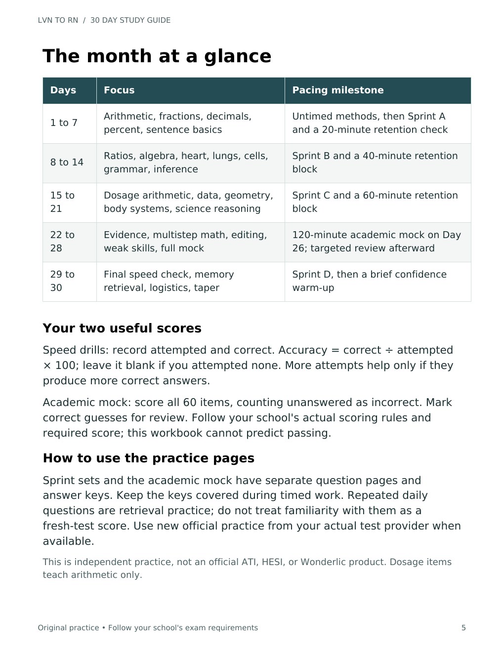 Free preview of the study guide month-at-a-glance plan